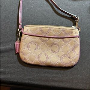 Coach Tan and Purple Wristlet Clutch